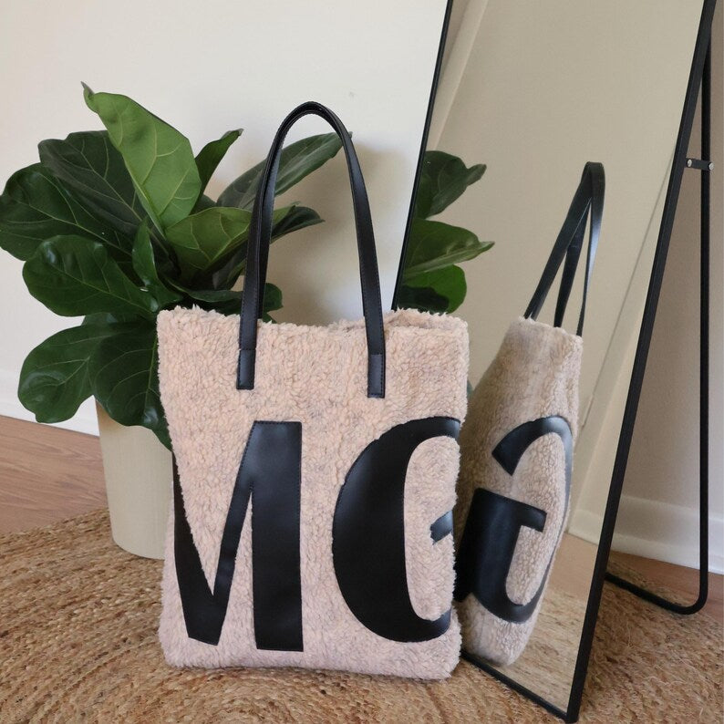 The Lucia Sherpa Tote — Vegan Leather Trim